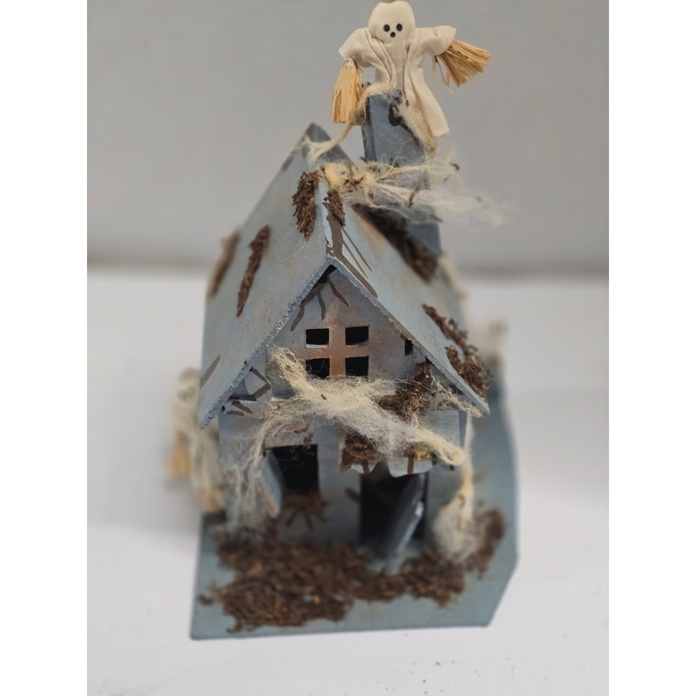 Vintage Nicole Naturals Wood Haunted House Halloween Decoration Distressed Ghost